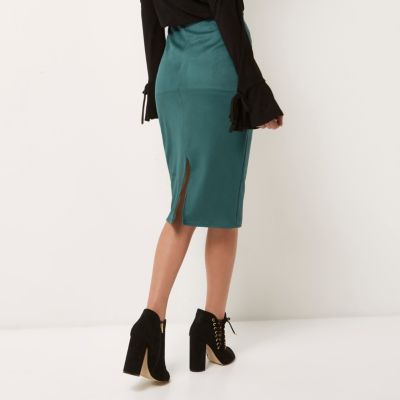 Dark turquoise suede look pencil skirt